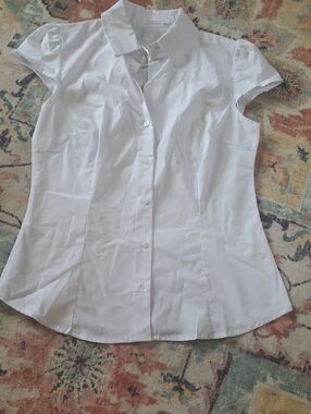 Blenca White Cap-Sleeve Button-Up Shirt NEW